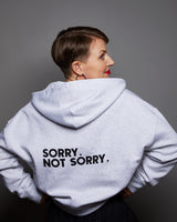 THE ZIP HOODIE // SORRY. NOT SORRY / black on light grey
