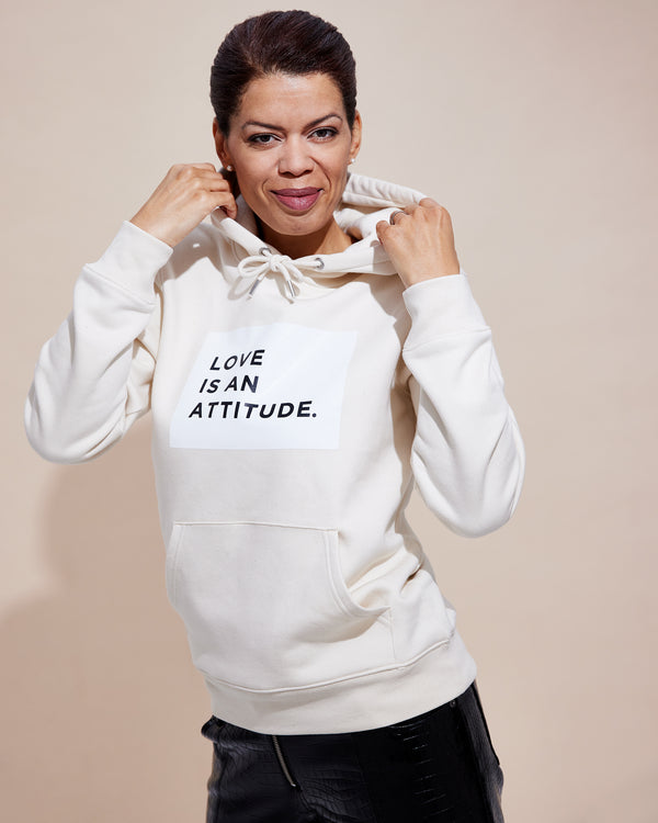 THE LOVE HOODIE // LOVE IS AN ATTITUDE / natural raw / white