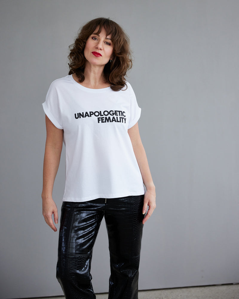 THE UNAPOLOGETIC FEMALITY // black on white TEE