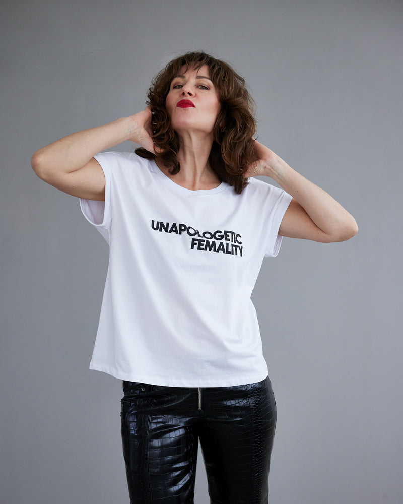 THE UNAPOLOGETIC FEMALITY // black on white TEE