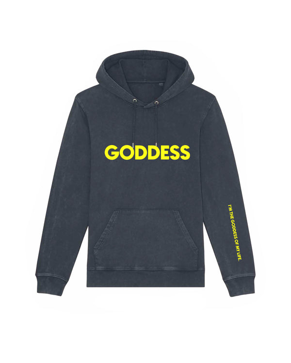 GODDESS IN THE HOODIE // vintage blue-grey / neon yellow