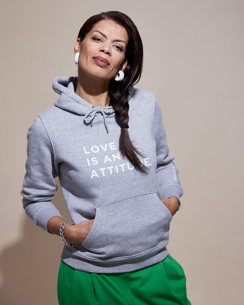 THE LOVE HOODIE // LOVE IS AN ATTITUDE / grey / white
