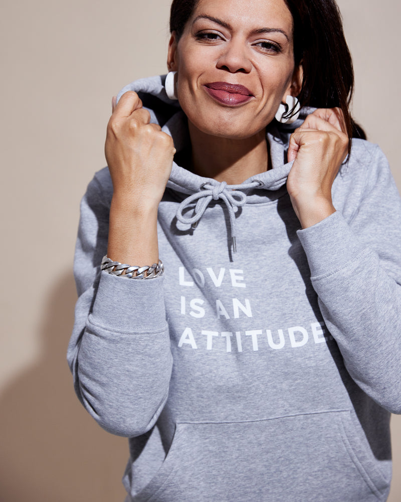 THE LOVE HOODIE // LOVE IS AN ATTITUDE / grey / white