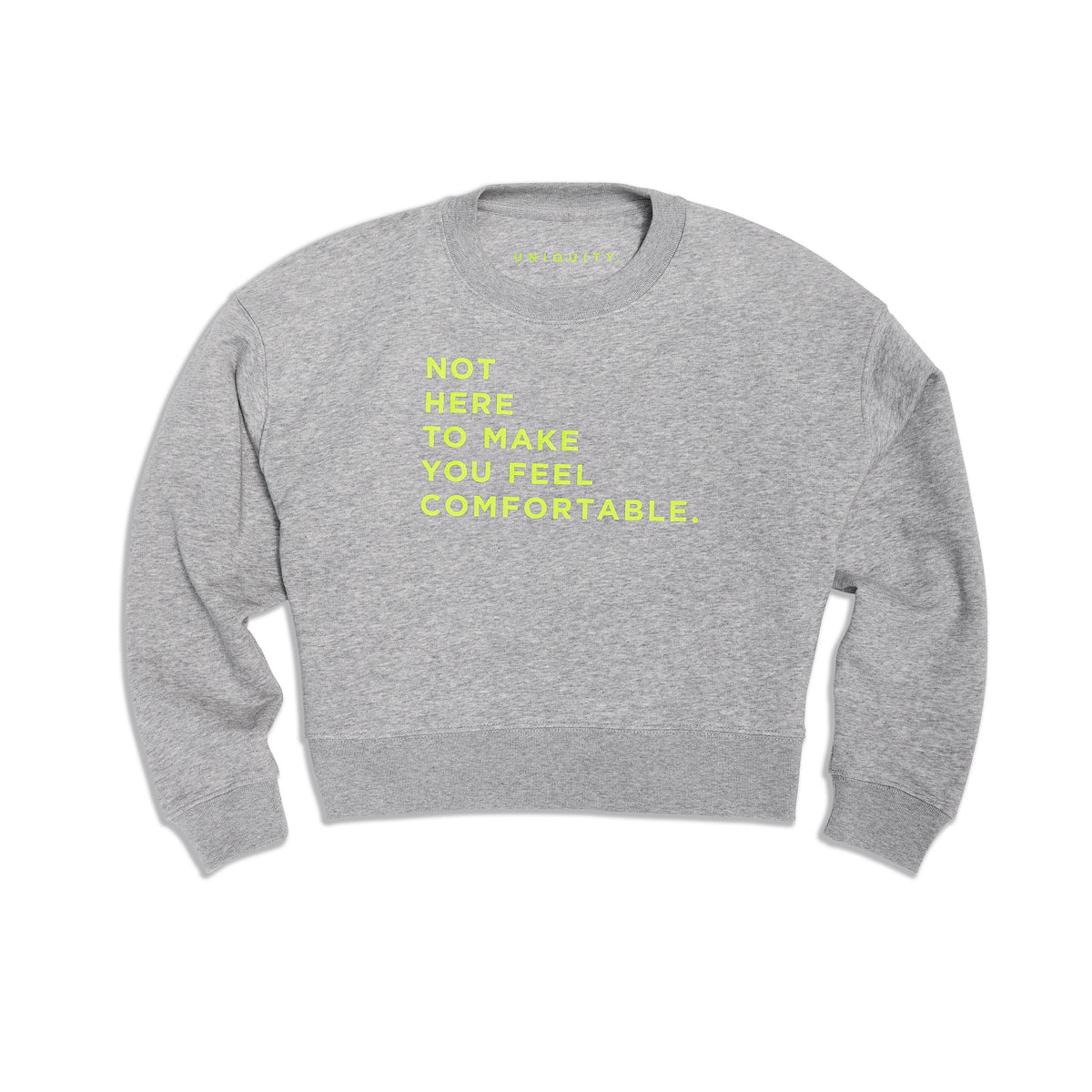 THE CROP SWEAT grey // neon yellow front print –